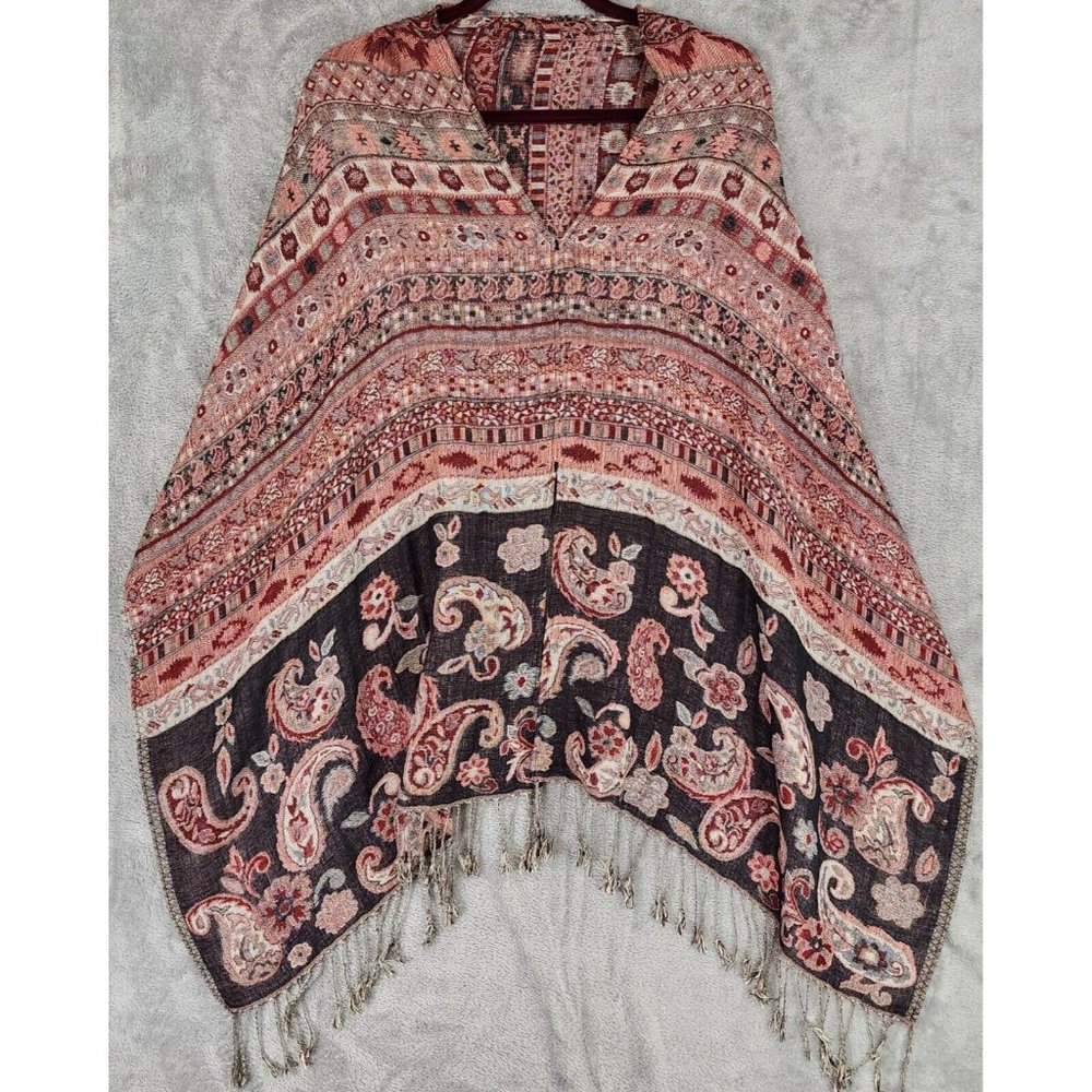 Creative Clothing Shawl Womens One Size Pink Paisley Fringed Hand Constructed